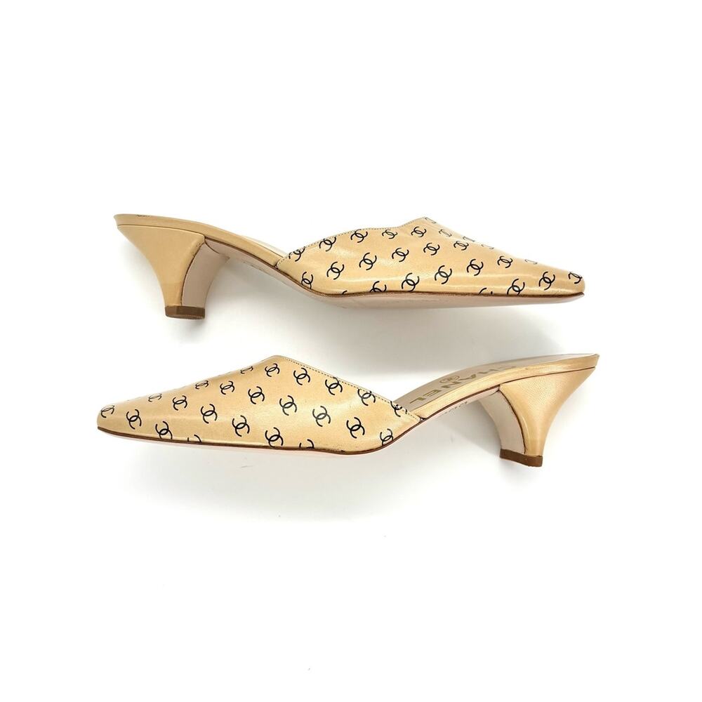 Chanel Vintage Lagerfeld CC Print Pointed Toe Kitten Heel Mules Slip On Pumps 36 - Picture 5 of 12